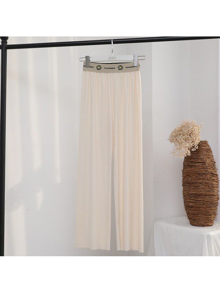 Knitted wide leg pants women's summer Retro High waist straight pants sportswear Slouchy casual pants floor pants 