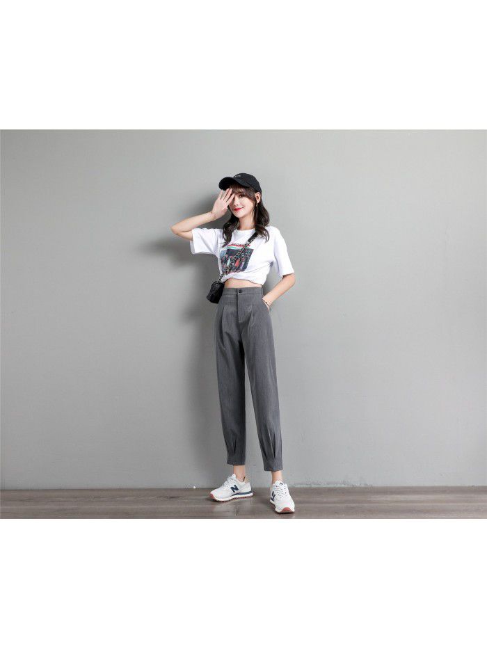Harlem pants loose straight suit casual high waist nine point slim black radish Chiffon autumn thin women's pants 