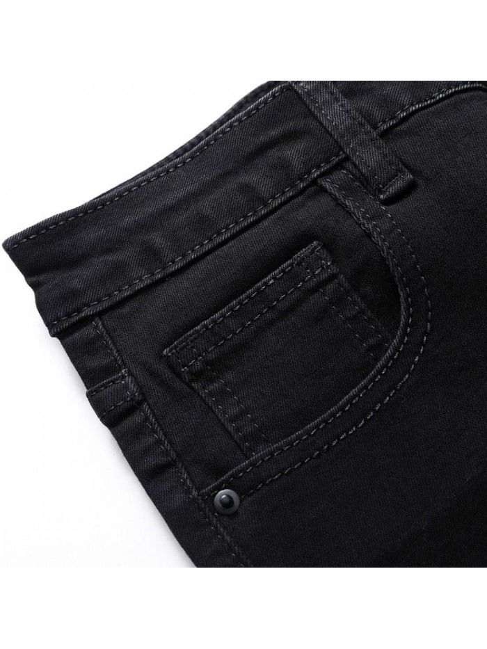 Hole jeans women's black high waist quarter tight little feet slim elastic Korean version showing thin beggar's rotten pants trend 