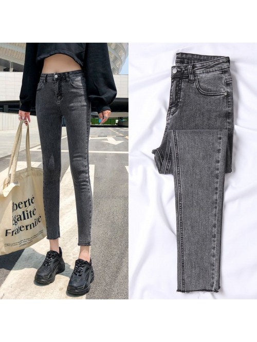 High waisted jeans women's grey small foot 8-...