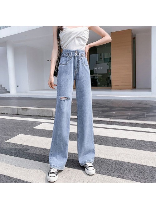 Wide leg jeans women's pierced, elegant and v...