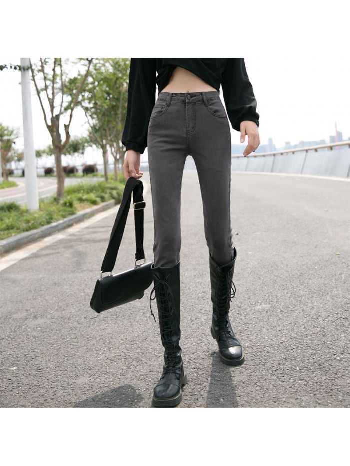 Black jeans women's cropped pants fall  