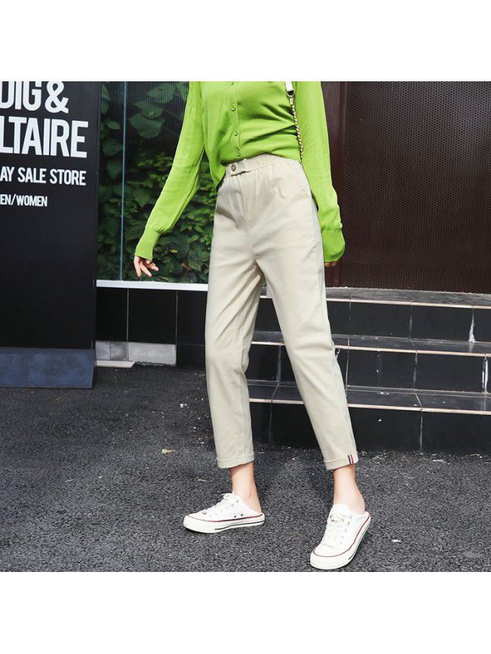 Early autumn  thin dad pants women's high waist and thin versatile suit pants Harlan loose and fat mm casual Capris 