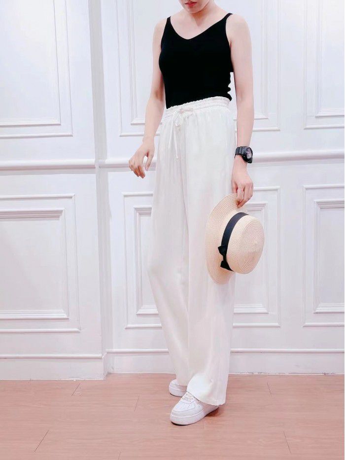 Women's straight pants  new summer loose thin solid high waist casual pants fashion summer wear 