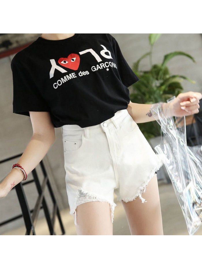 Black Denim Shorts women's summer wear beggars  new loose A-line burr hole hot pants fashion 