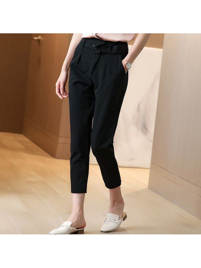 Black pencil pants women's spring and summer  new nine point versatile high waist slim waist radish feet straight pants 