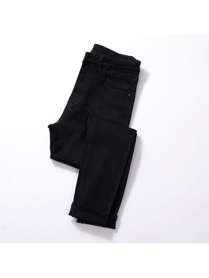 Grey jeans women's small legged Capris new high waist slim stretch Capris for spring  