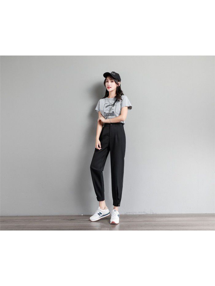Harlem pants loose casual suit straight tube high waist show thin black radish small feet women's pants sell well in autumn 