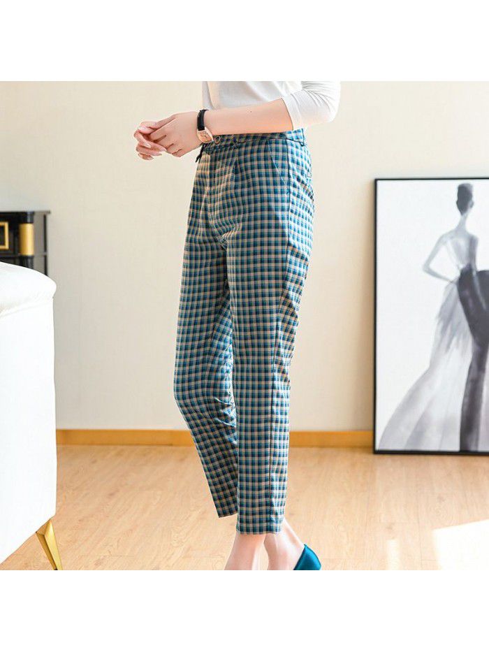 Green Plaid 9-point suit pants women's drape feeling 