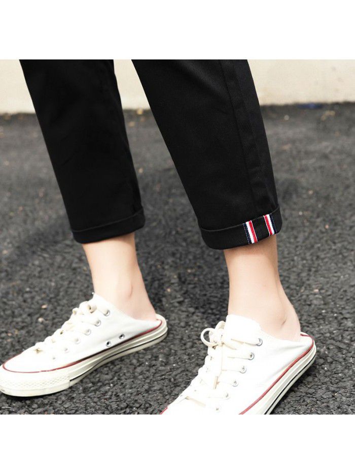 Early autumn  thin dad pants women's high waist and thin versatile suit pants Harlan loose and fat mm casual Capris 