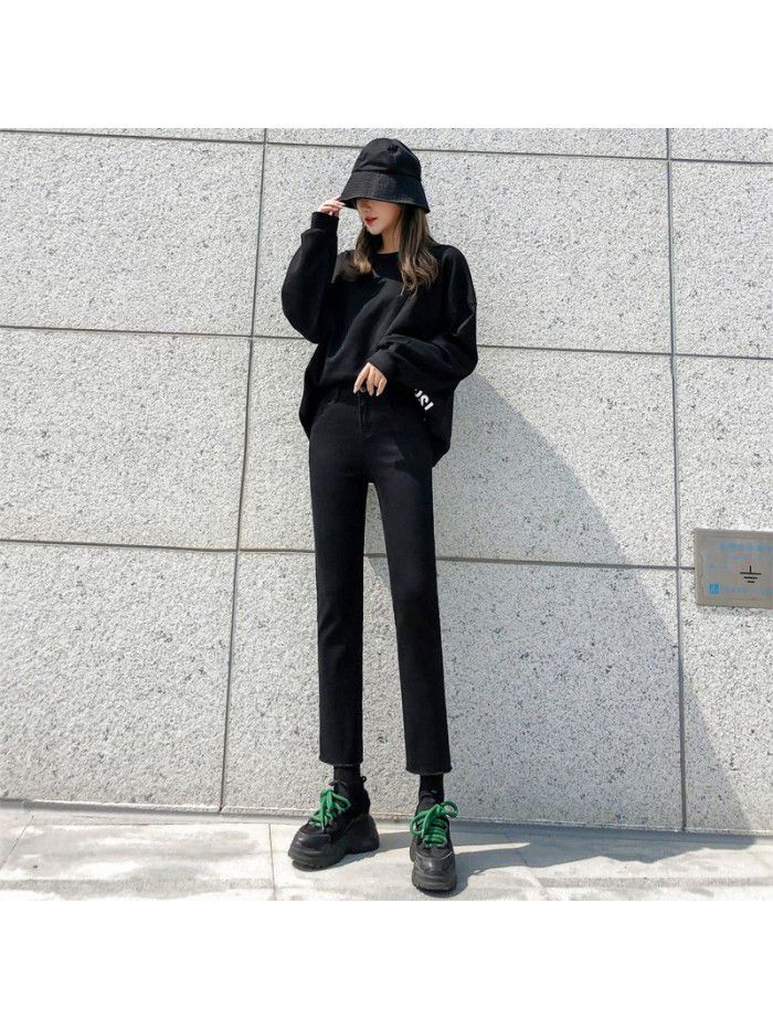 High waist straight pants jeans women show high loose thin pants pipe pants chic  autumn fashion 