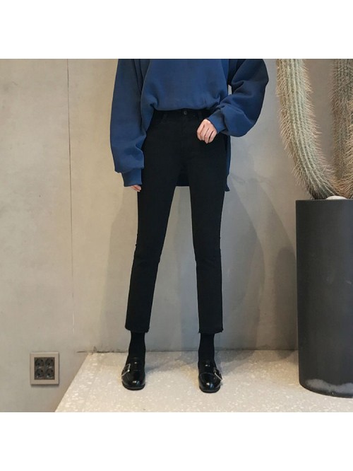 Black jeans women's straight tube  spring Hig...