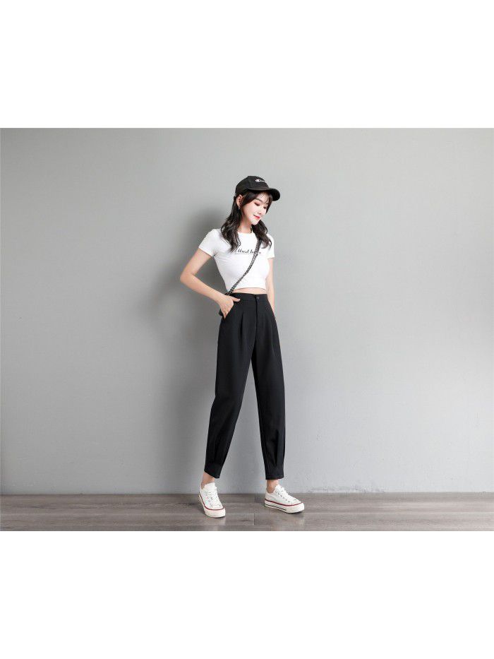 Harlem pants loose straight suit casual high waist nine point slim black radish Chiffon autumn thin women's pants 