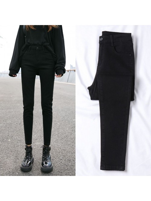 Black jeans women's cropped pants fall  