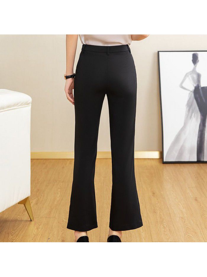 Casual pants  spring new Capris high waist micro flared pants slim slim split black flared pants female 