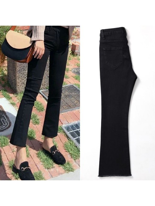 Black micro trumpet jeans women's quarter pan...