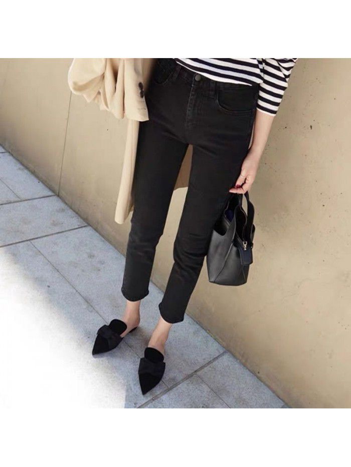 High waist straight jeans women's  summer new small 8-inch loose and thin light blue 9-inch pipe pants 