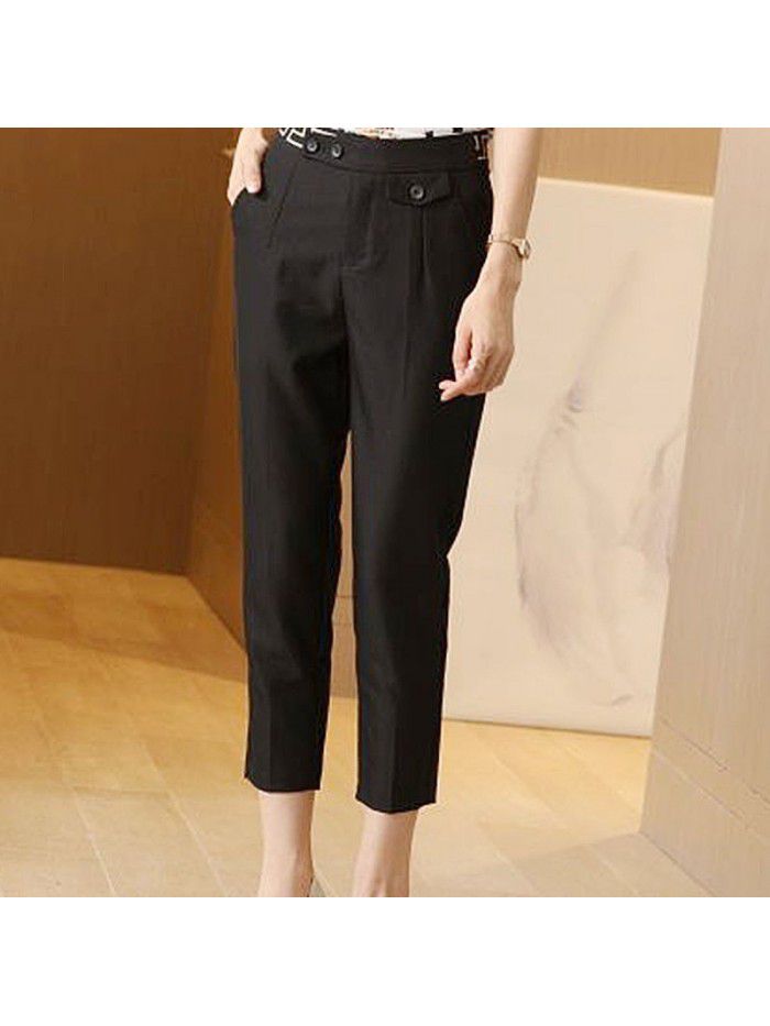 High waist Capris women  summer new slim casual versatile black straight leg pants design 