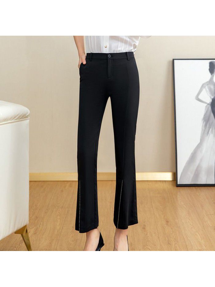 Casual pants  spring new Capris high waist micro flared pants slim slim split black flared pants female 