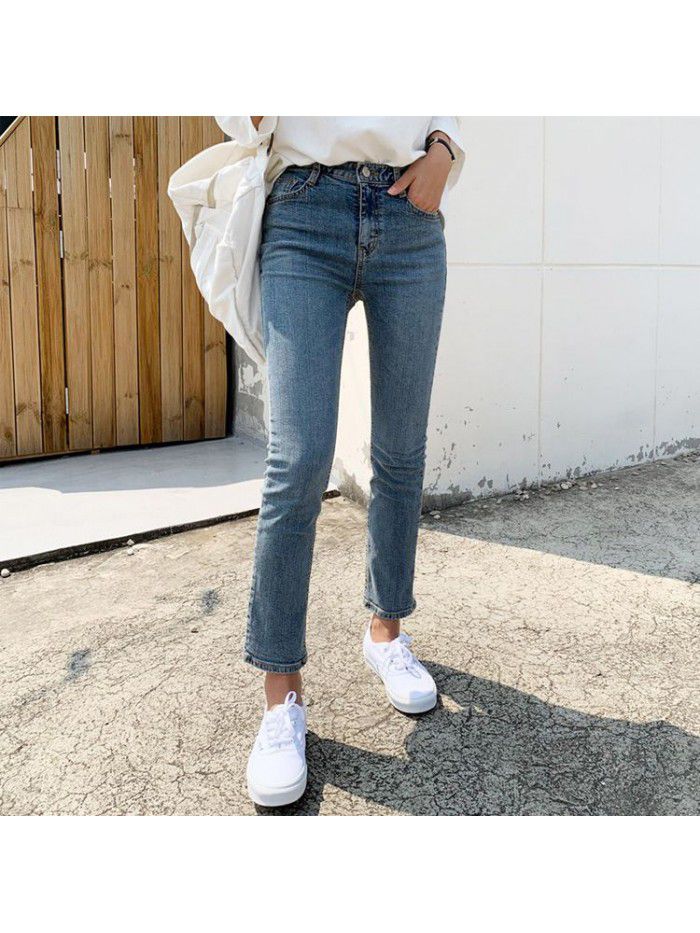 Light blue jeans women's small straight Capris 