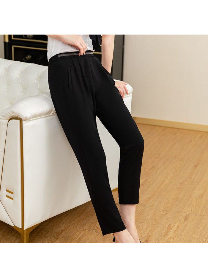 Black 9-point Harem Pants women's  spring and summer thin high waist loose comfortable thin soft pants summer 