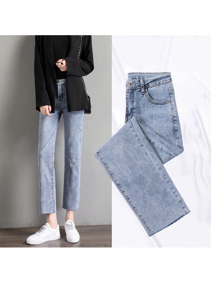 Jeans women's  spring and summer new high waist Korean version show thin show high student loose fashion nine point straight pants 