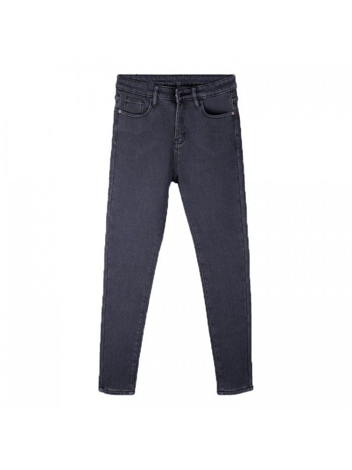 Grey jeans women's small legged Capris new high waist slim stretch Capris for spring  