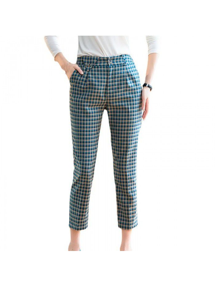 Green Plaid 9-point suit pants women's drape feeling 