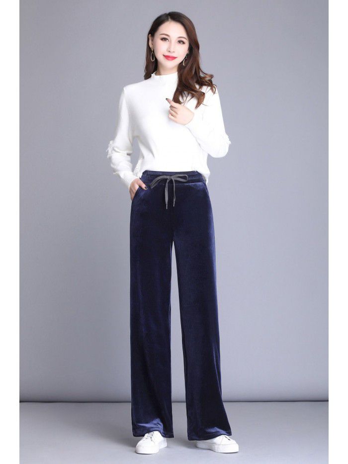  High Waist Wide Leg Pants women's summer and autumn loose drop feeling straight leisure Velvet Pants women's autumn large casual pants 