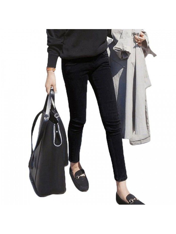 Black jeans women's cropped pencil pants spring  new high waist slim slim slim legged pants 