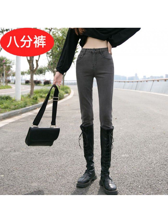 Black jeans women's cropped pants fall  