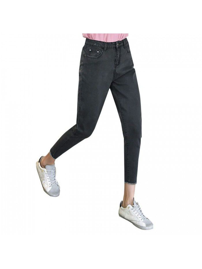 Smoke grey jeans women's radish pants  new high waist Korean versatile Leggings show thin loose Harem Pants 
