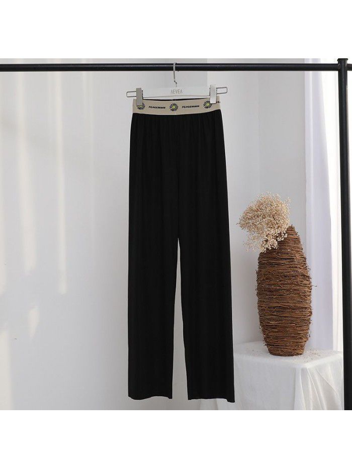 Knitted wide leg pants women's summer Retro High waist straight pants sportswear Slouchy casual pants floor pants 