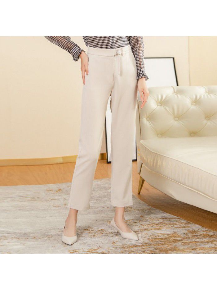 Casual suit pants women's straight tube loose high waist nine point small feet summer thin style versatile slim black pipe pants 