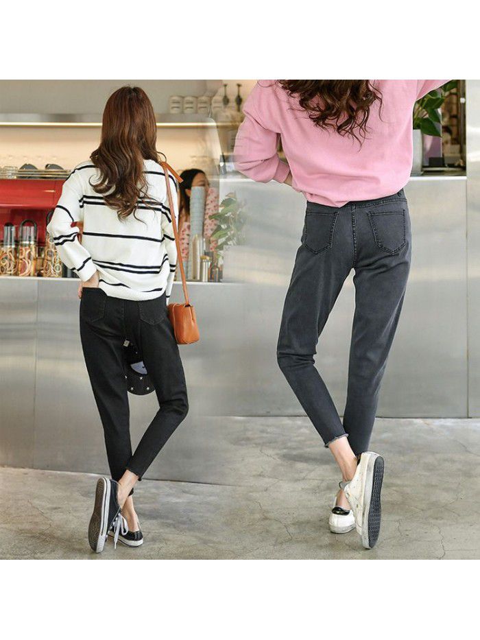 Smoke grey jeans women's radish pants  new high waist Korean versatile Leggings show thin loose Harem Pants 