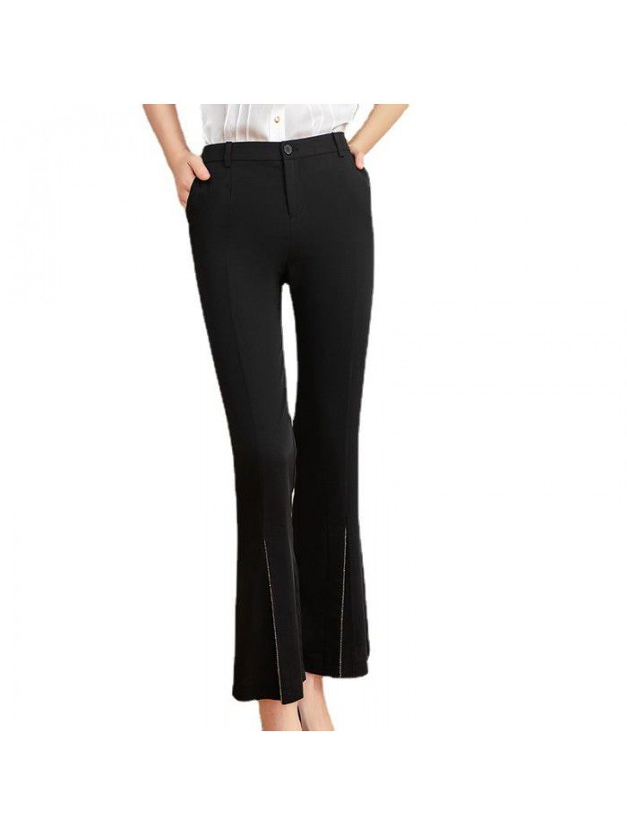 Casual pants  spring new Capris high waist micro flared pants slim slim split black flared pants female 
