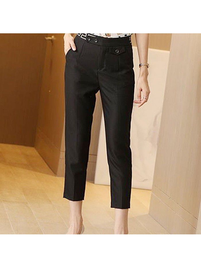 High waist Capris women  summer new slim casual versatile black straight leg pants design 