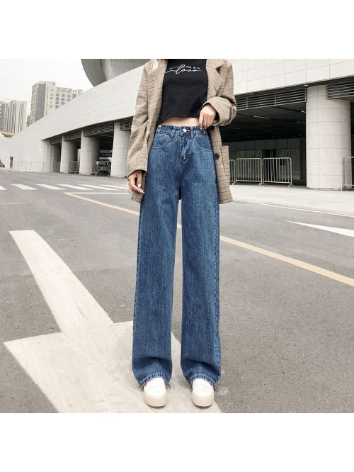 Autumn  denim wide leg pants women's loose st...