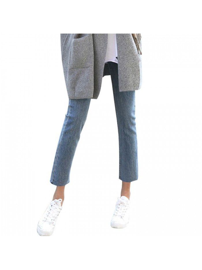 Pierced straight jeans women's nine point loose pants show thin Korean strange taste girl spring and summer beggars CEC pants 