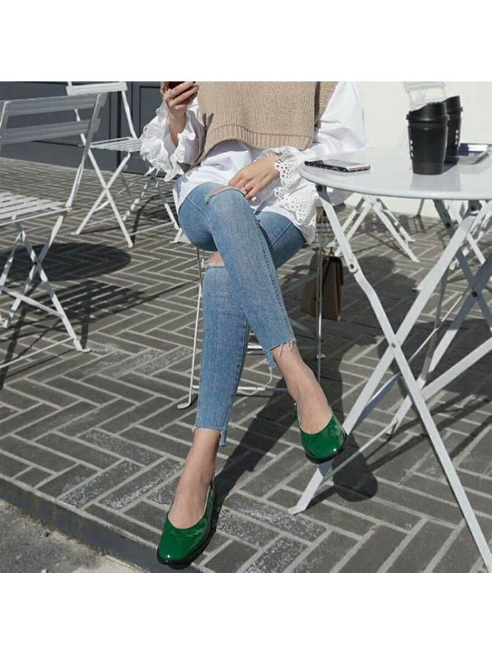 Light color ragged jeans women's nine point beggar pants high waist elastic tight show thin eight point small foot pencil pants fashion 