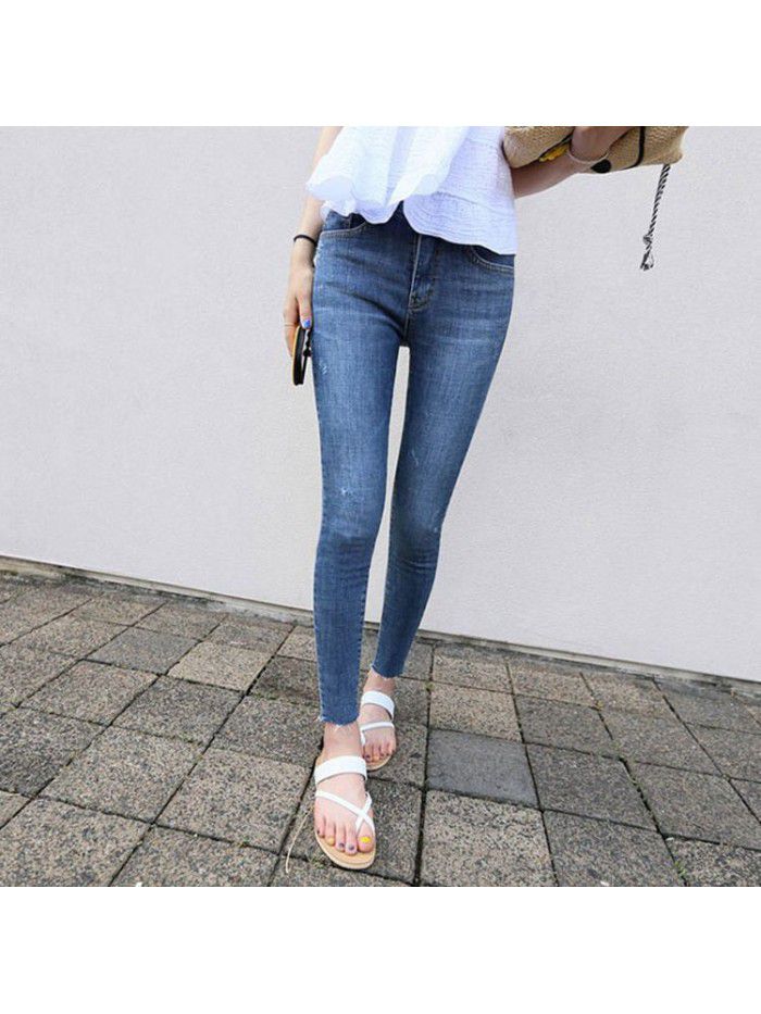 High waisted jeans women's Capris spring and summer  New Retro light blue slim versatile cropped Leggings 