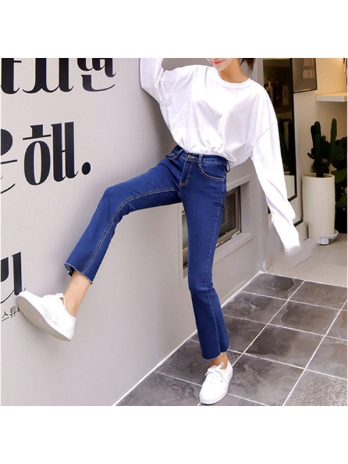 Dark blue micro trumpet jeans women's quarter...