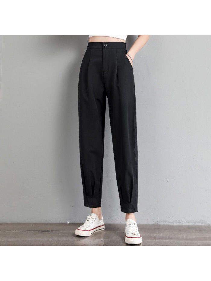 Harlem pants loose straight suit casual high waist nine point slim black radish Chiffon autumn thin women's pants 