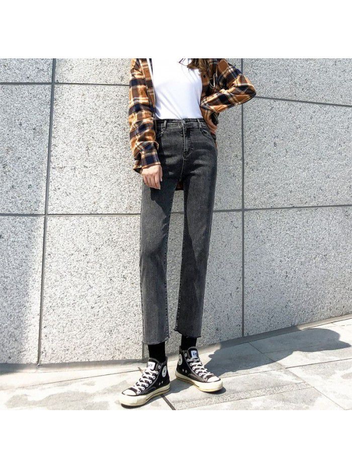 High waist straight pants jeans women show high loose thin pants pipe pants chic  autumn fashion 
