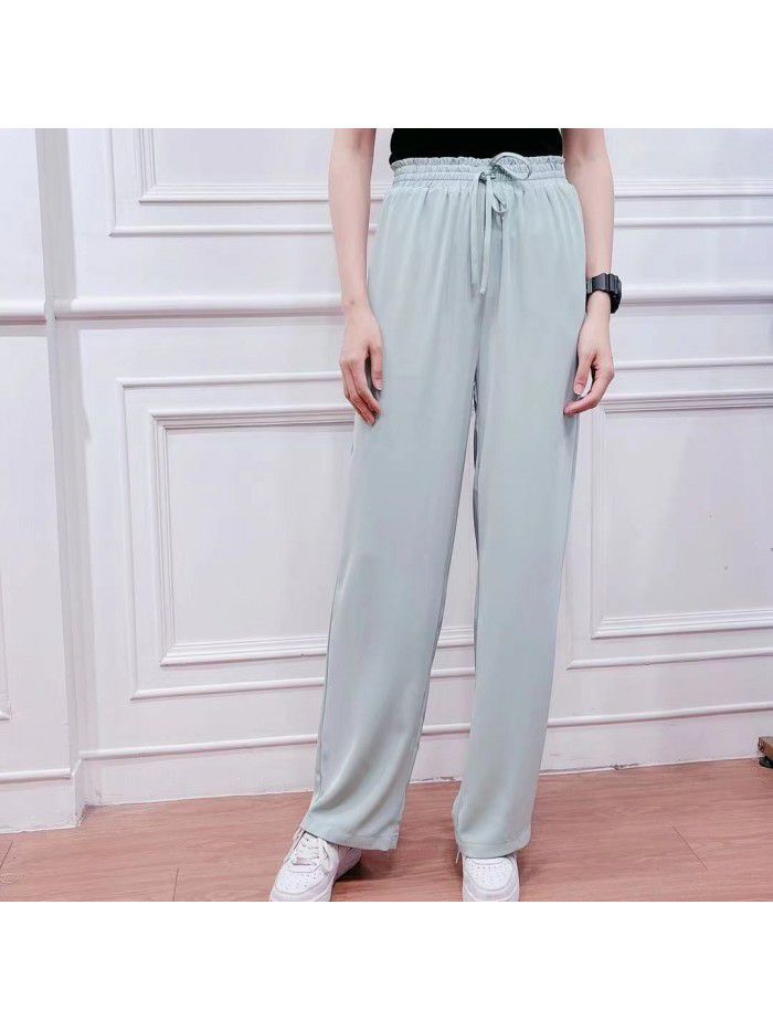 Women's straight pants  new summer loose thin solid high waist casual pants fashion summer wear 