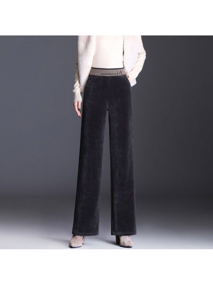 Popular chenille wide leg pants women's new high waist down corduroy straight pants 