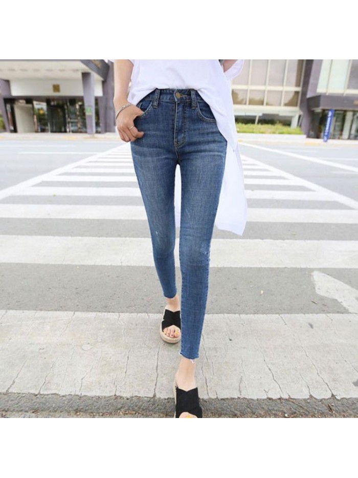 High waisted jeans women's Capris spring and summer  New Retro light blue slim versatile cropped Leggings 