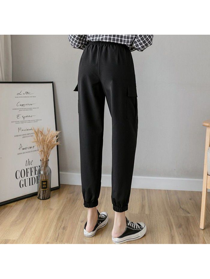 new Korean loose and thin striped casual Capris female student Harem Pants 