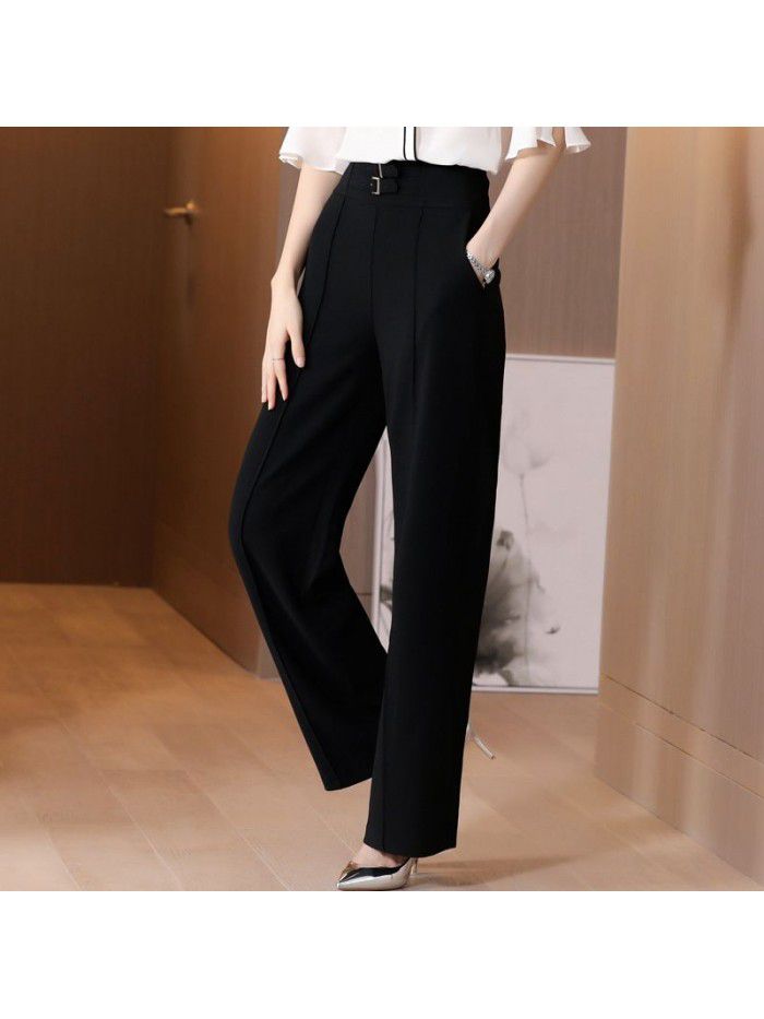 Wide leg pants women's summer  new high waist loose drop feeling show thin casual Korean versatile drop feeling straight pants 