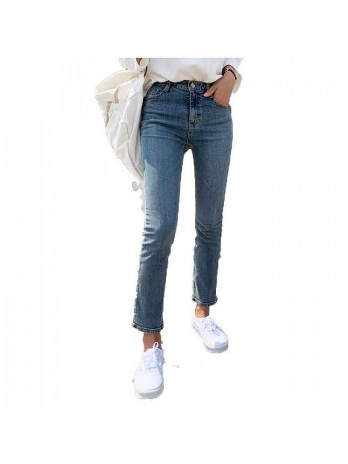 Light blue jeans women's small straight Capris 